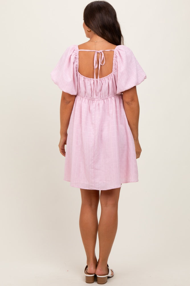 Pink Textured Bubble Sleeve Maternity Mini Dress