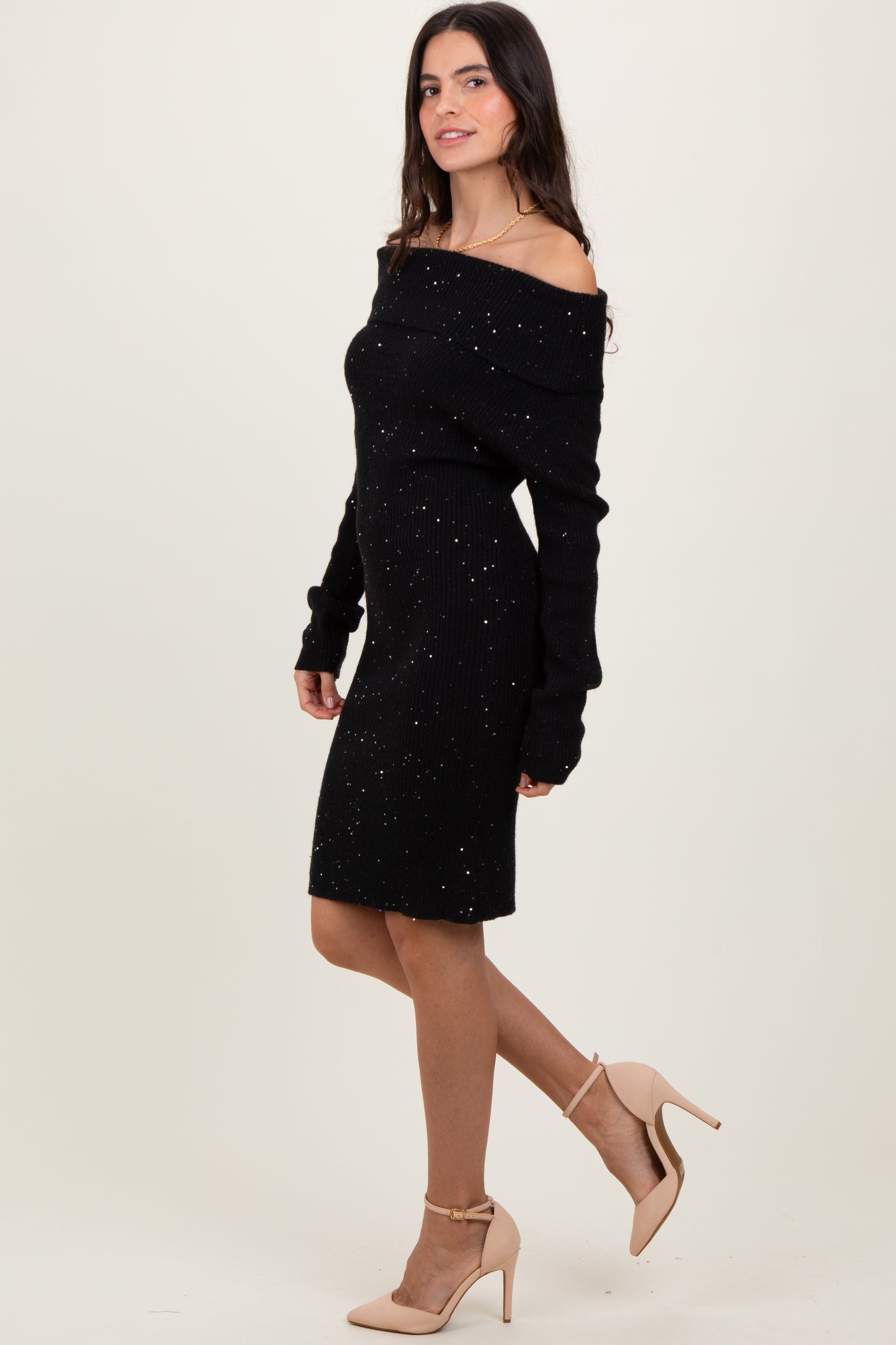 Black Off Shoulder Short Sequin Sweater Dress – PinkBlush Black Off Shoulder Short Sequin Sweater Dress – PinkBlush