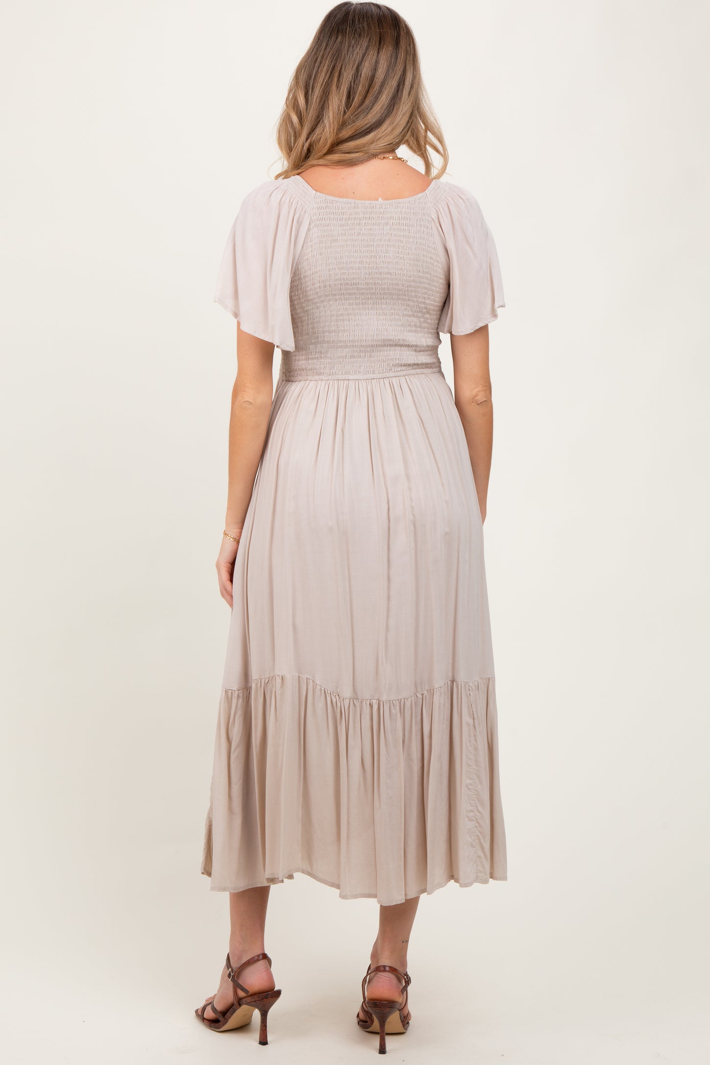 cream flutter sleeve dress Juliana Flutter Sleeve Maxi Dress