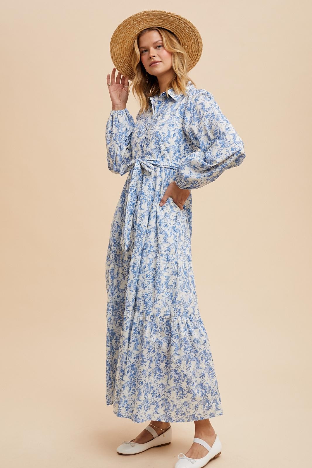 toile maxi dress Go by Go Silk Go Crinkle Cut Twist D562 The softly structured bodice is complemented by adjustable shoulder tie straps Blue Landscape Toile Maxi Dress