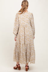 Yellow Printed Tiered Maternity Maxi Dress