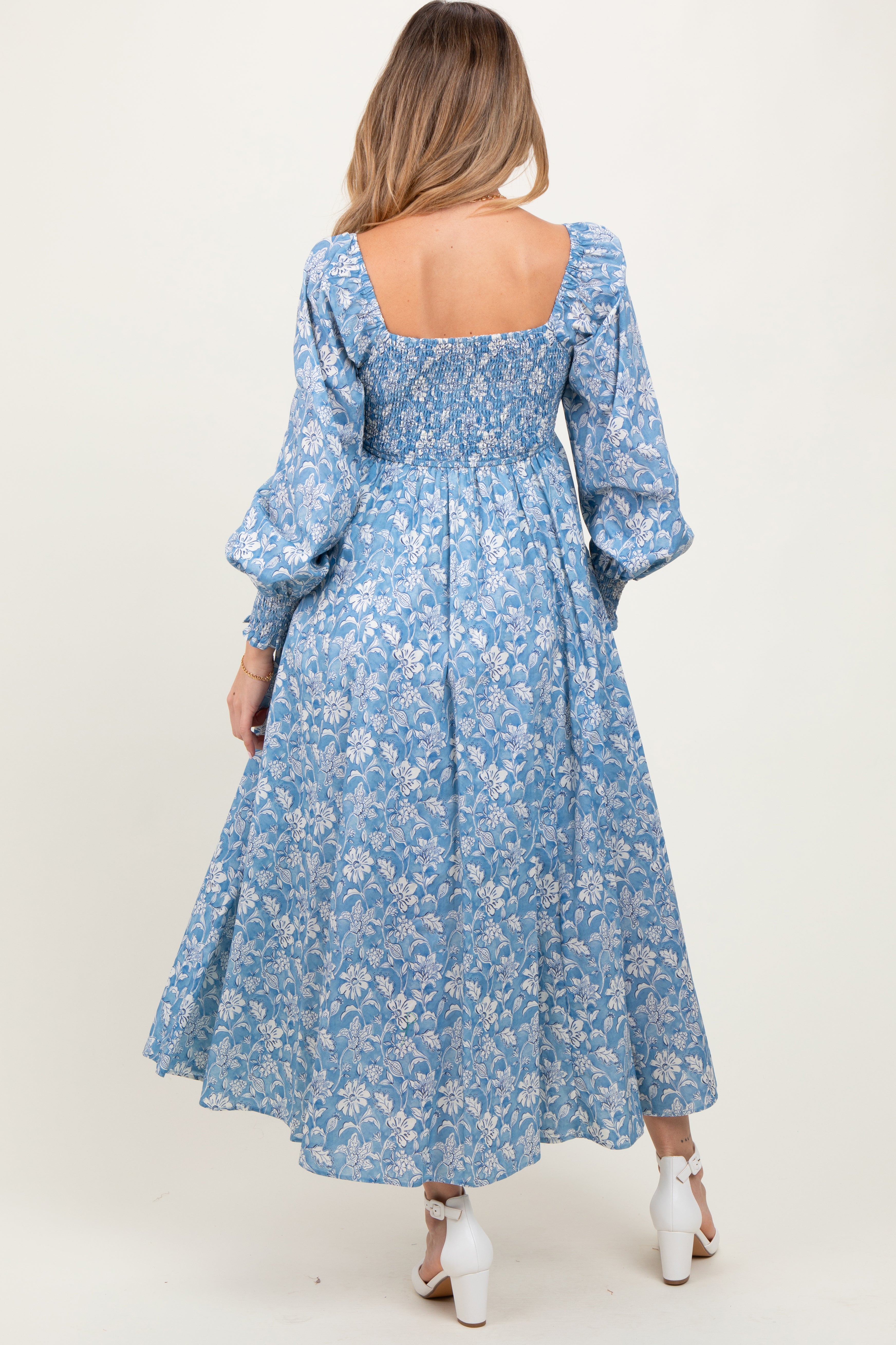 blue floral fitted maternity dress Tiffany Rose Bella Maxi Dress (Ditsy Navy Floral)