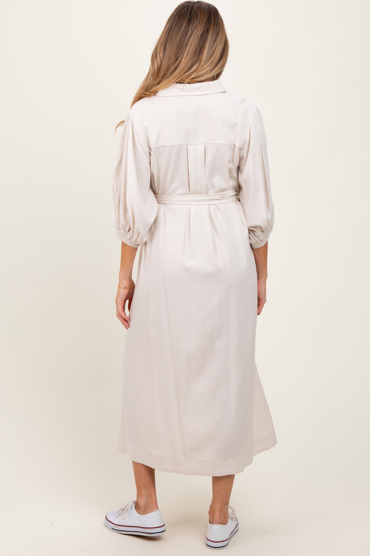 maternity midi shirt dress Brown Sash Tie Maternity Midi Shirt Dress
