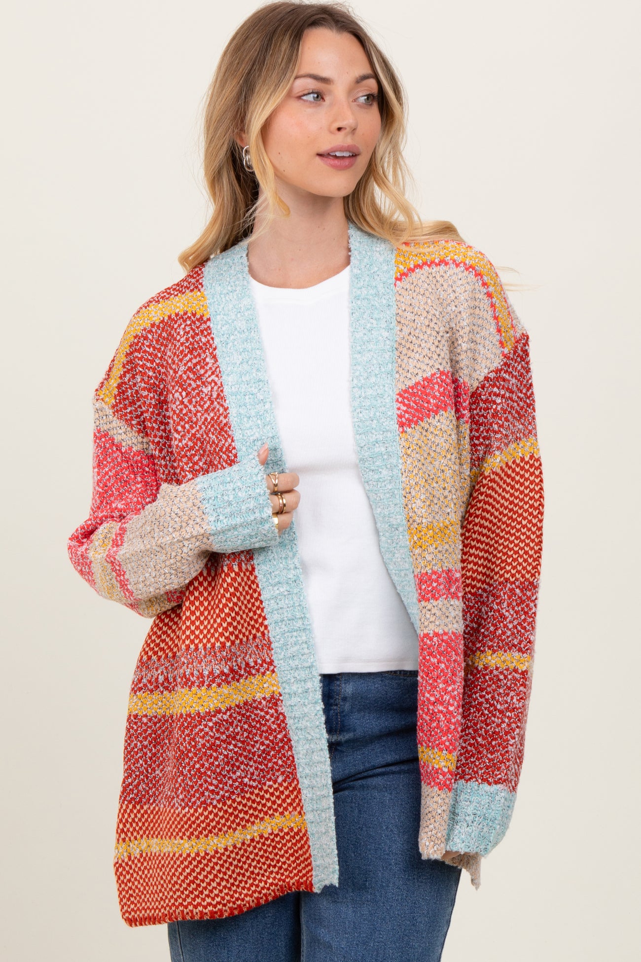 Orange Colorblock Stripe Oversized Open Cardigan – PinkBlush