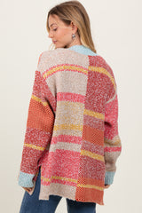 Orange Colorblock Stripe Oversized Open Cardigan
