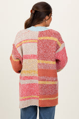 Orange Colorblock Stripe Oversized Open Maternity Cardigan