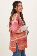 Orange Colorblock Stripe Oversized Open Maternity Cardigan