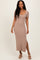 Mocha Ribbed Knit Back Tie Side Slit Midi Dress