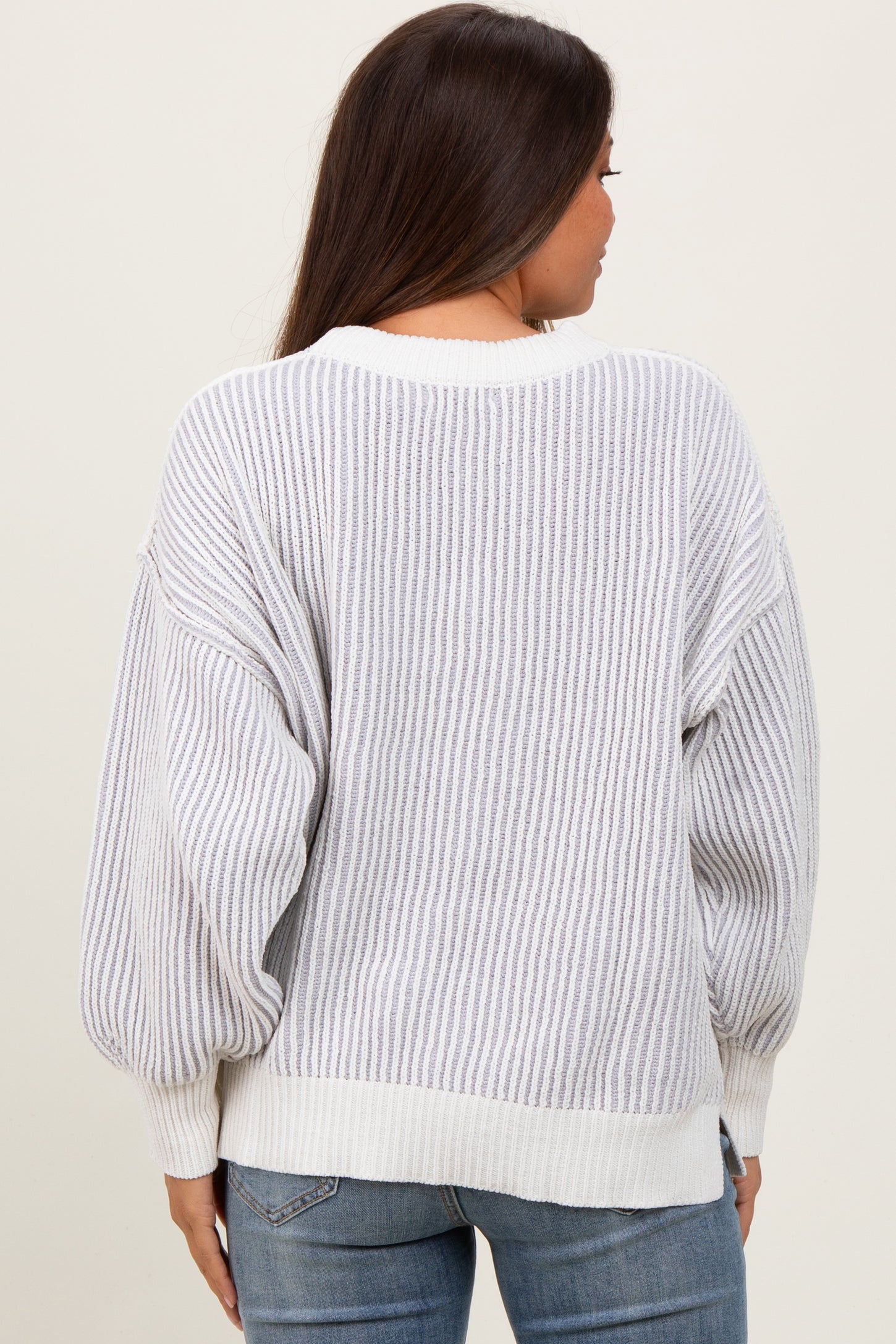 Grey Ribbed Balloon Sleeve Maternity Sweater