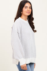 Grey Ribbed Balloon Sleeve Sweater