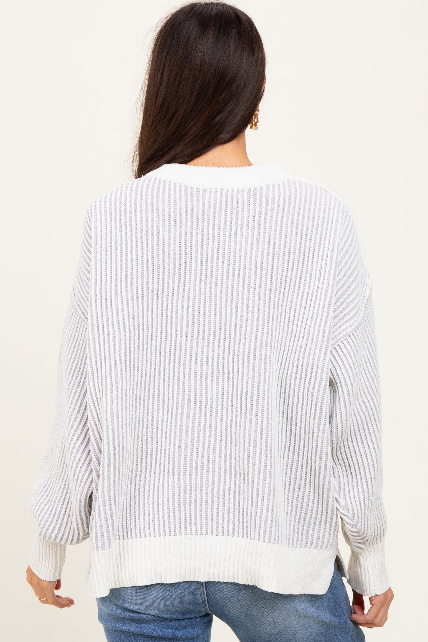 Grey Ribbed Balloon Sleeve Sweater