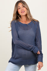 Navy Crochet Knit Relaxed Fit Maternity Sweater Top