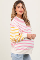 Pink Colorblock Striped Maternity Pullover