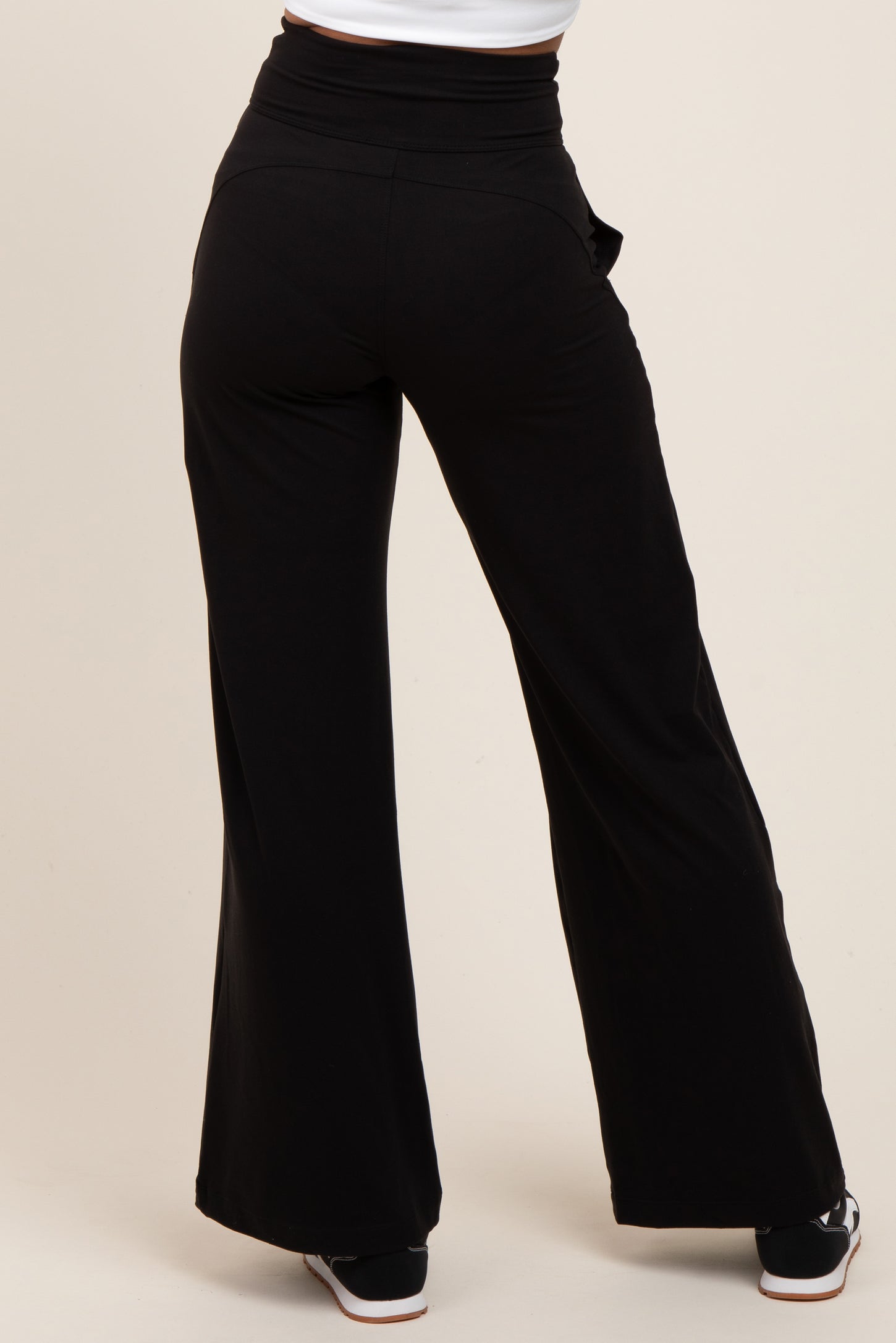 Black Crossover Waist Active Wide Leg Pant
