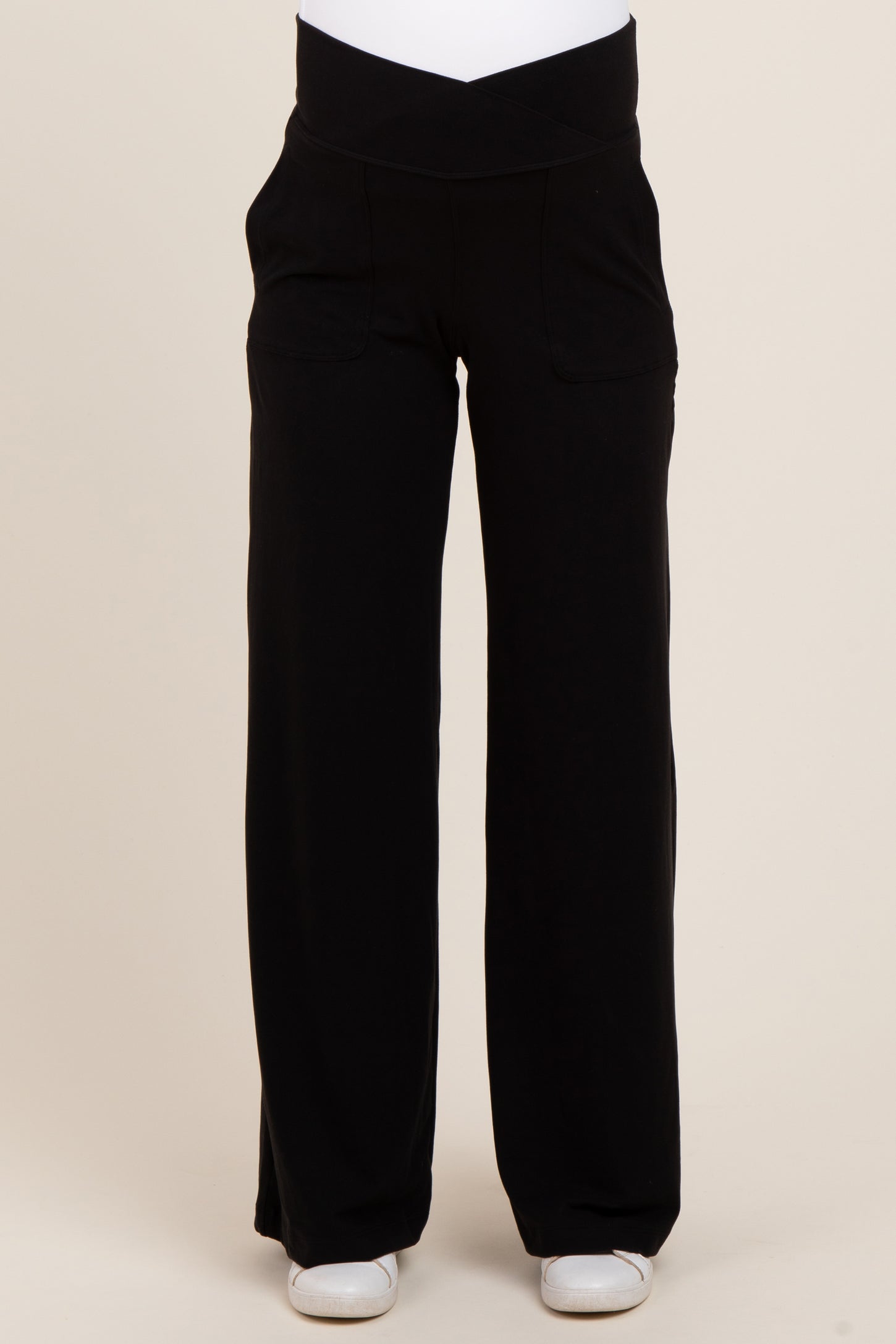 Black Crossover Waist Active Wide Leg Maternity Pant