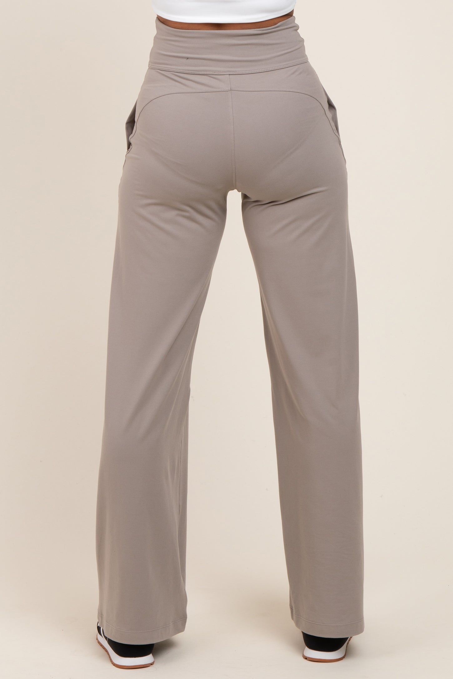 Light Taupe Crossover Waist Active Wide Leg Pant