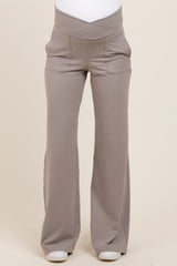 Light Taupe Crossover Waist Active Wide Leg Maternity Pant