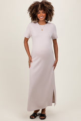 Cream Basic Side Slit Short Sleeve Maternity Midi Dress