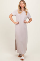 Cream Basic Side Slit Short Sleeve Maternity Midi Dress