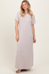 Cream Basic Side Slit Short Sleeve Midi Dress