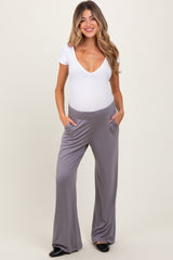 Mocha Basic Wide Leg Pocketed Maternity Pants