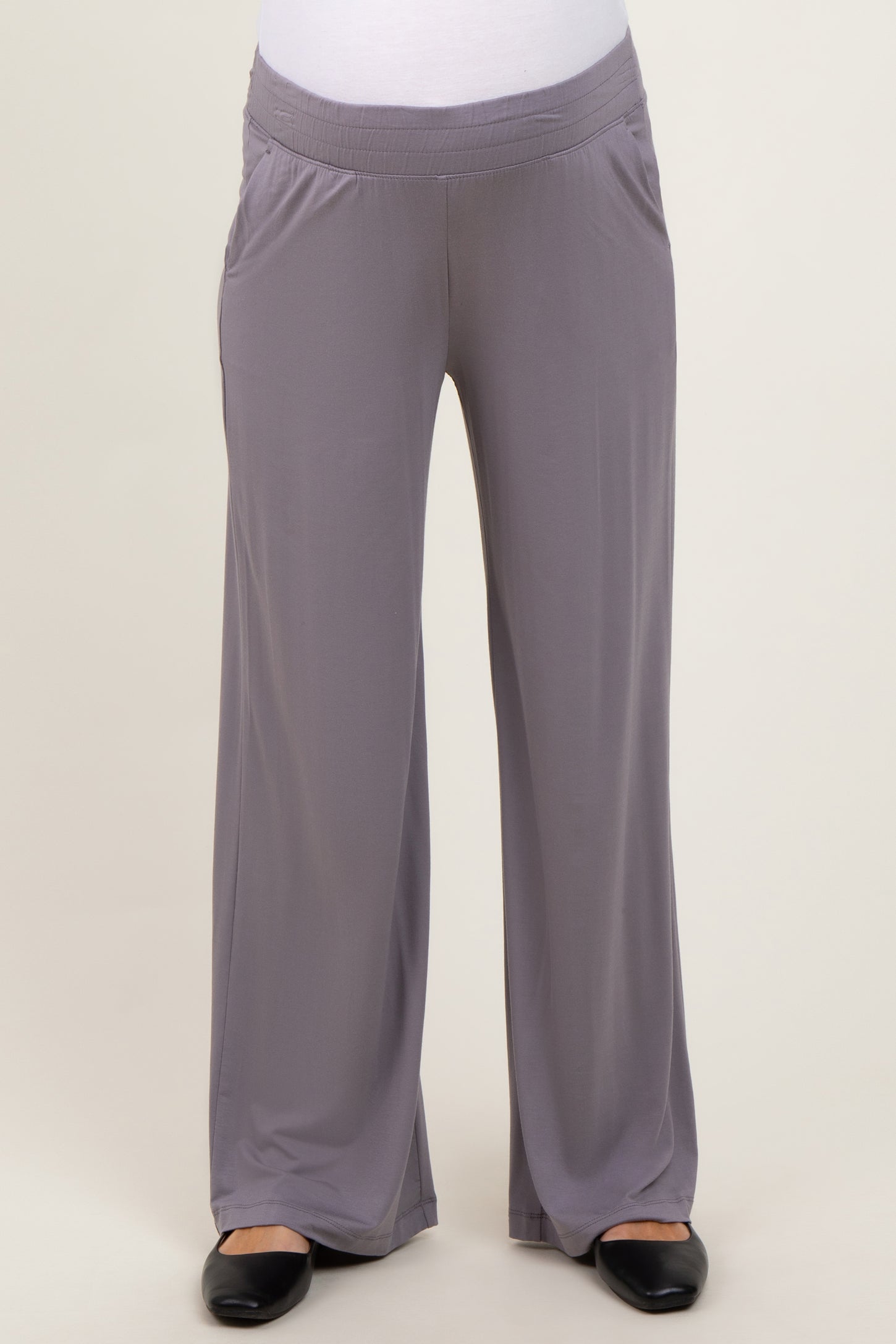 Mocha Basic Wide Leg Pocketed Maternity Pants