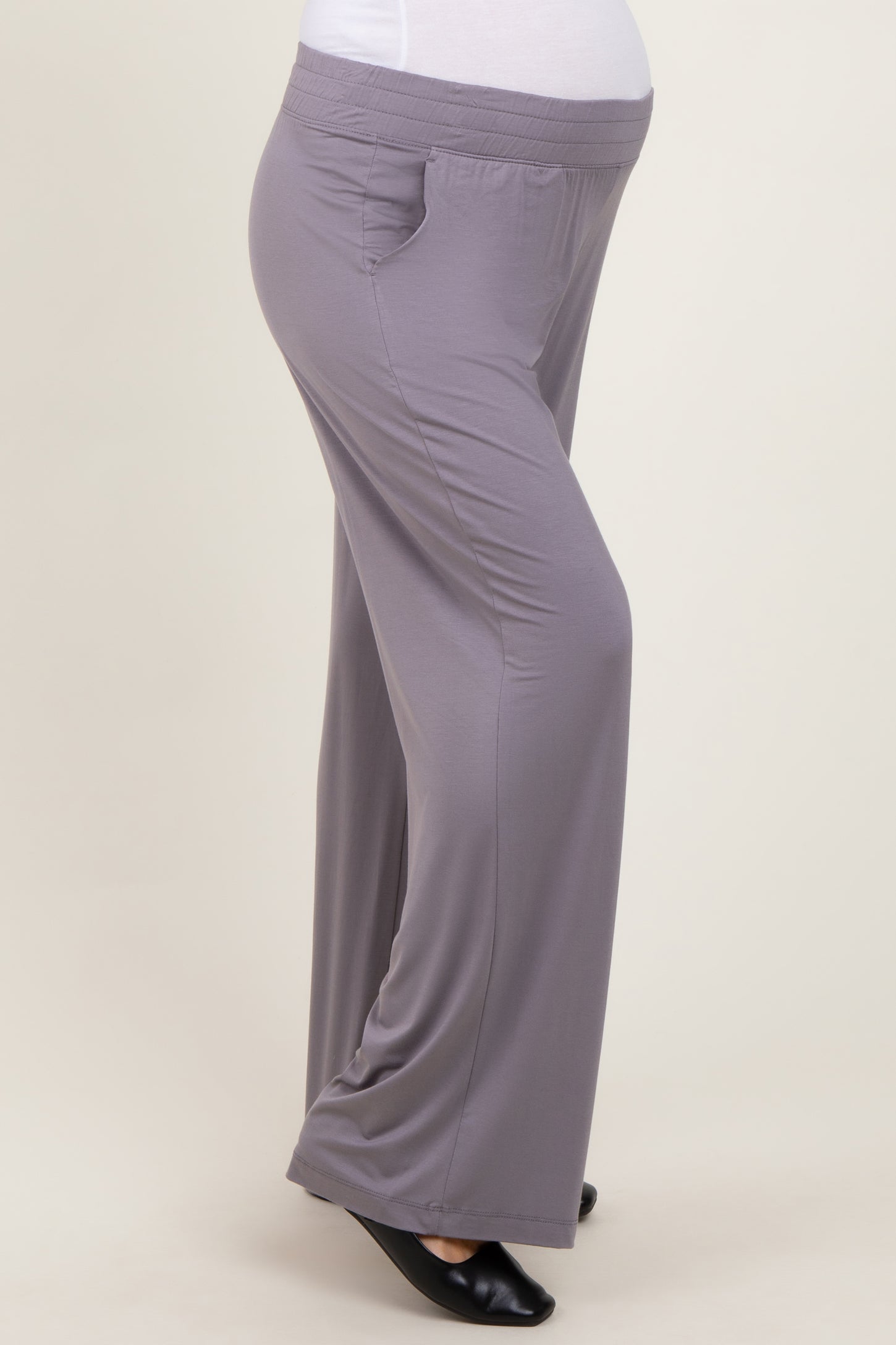 Mocha Basic Wide Leg Pocketed Maternity Pants