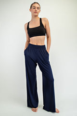 Navy Basic Wide Leg Pocketed Maternity Pants