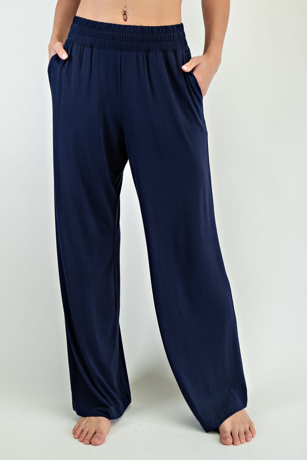 Navy Basic Wide Leg Pocketed Pants