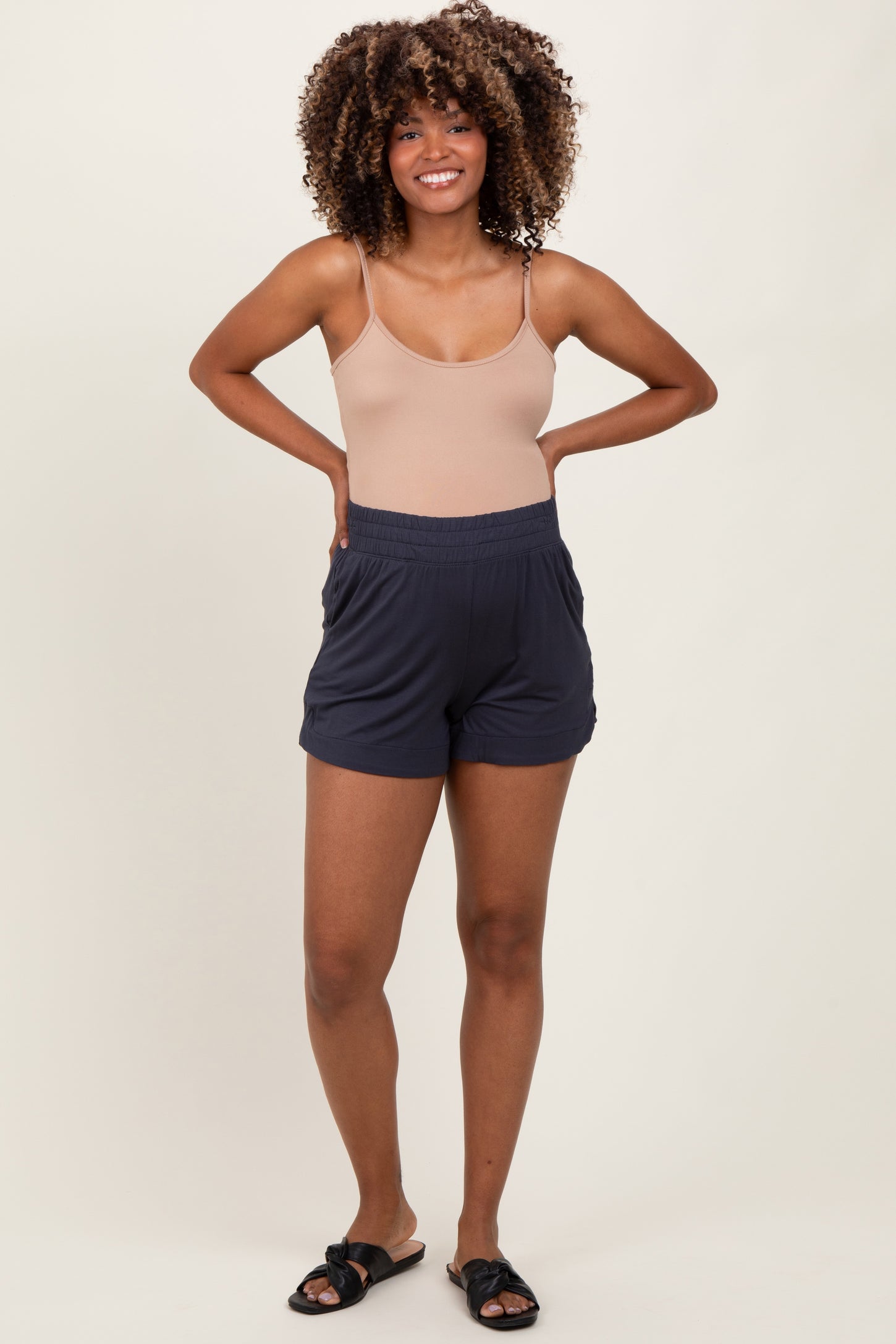 Charcoal Basic Rounded Hem Maternity Shorts