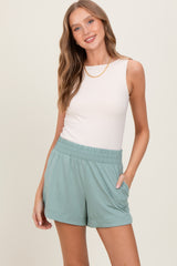Light Olive Basic Rounded Hem Maternity Shorts