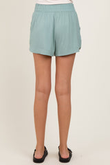 Light Olive Basic Rounded Hem Shorts