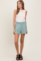 Light Olive Basic Rounded Hem Shorts