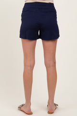 Navy Basic Rounded Hem Maternity Shorts