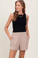 Beige Basic Rounded Hem Maternity Shorts
