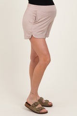 Beige Basic Rounded Hem Maternity Shorts