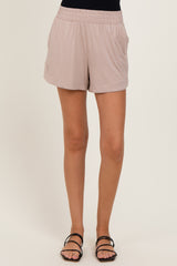Beige Basic Rounded Hem Shorts