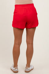 Red Basic Rounded Hem Maternity Shorts