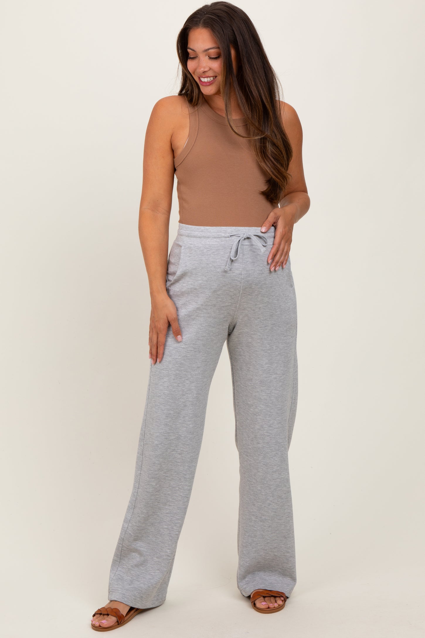 Heather Grey Straight Leg Drawstring Maternity Sweatpants