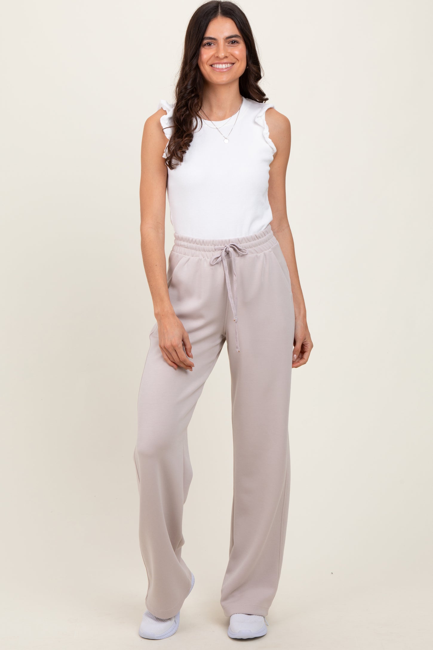 Cream Straight Leg Drawstring Sweatpants