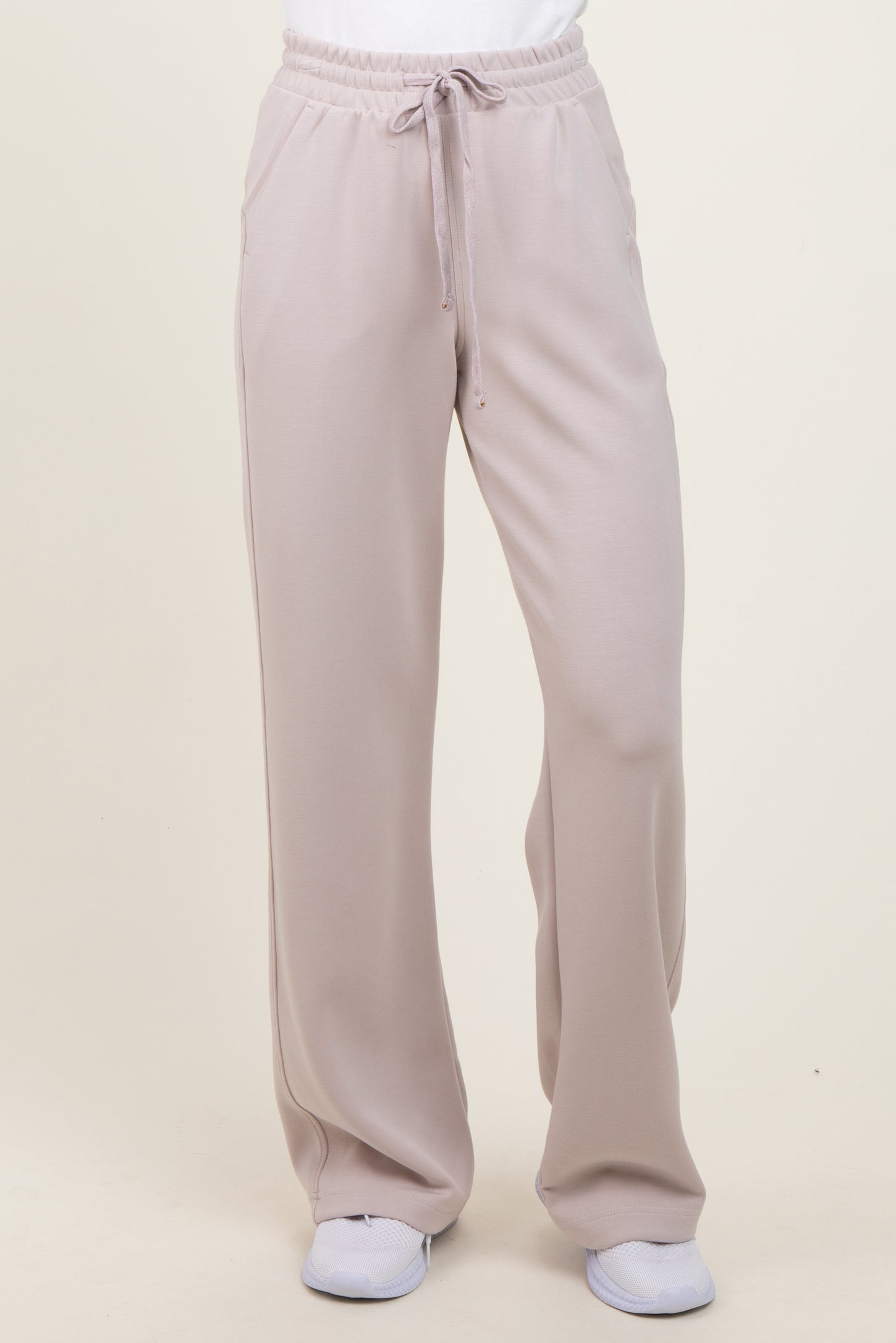 Cream Straight Leg Drawstring Sweatpants