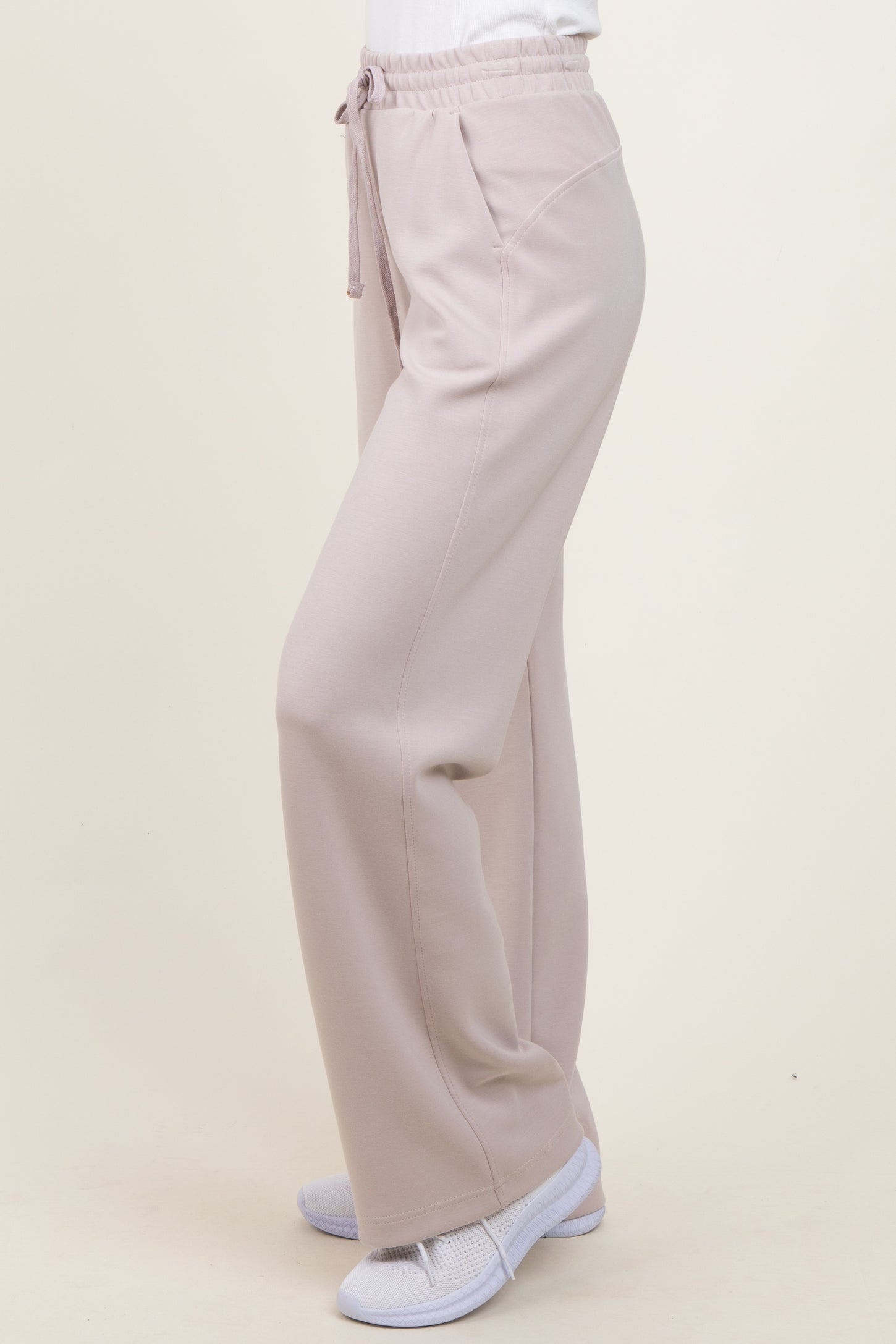 Cream Straight Leg Drawstring Sweatpants