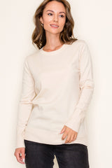 Cream Knit Long Button Sleeve Maternity Top