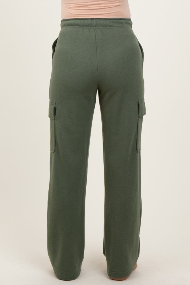 Olive Cargo Pocket Straight Leg Maternity Sweatpants