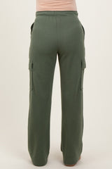 Olive Cargo Pocket Straight Leg Maternity Sweatpants