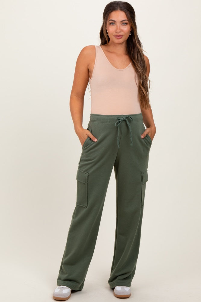 Olive Cargo Pocket Straight Leg Maternity Sweatpants