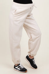 Cream Drawstring Relaxed Fit Maternity Sweatpants