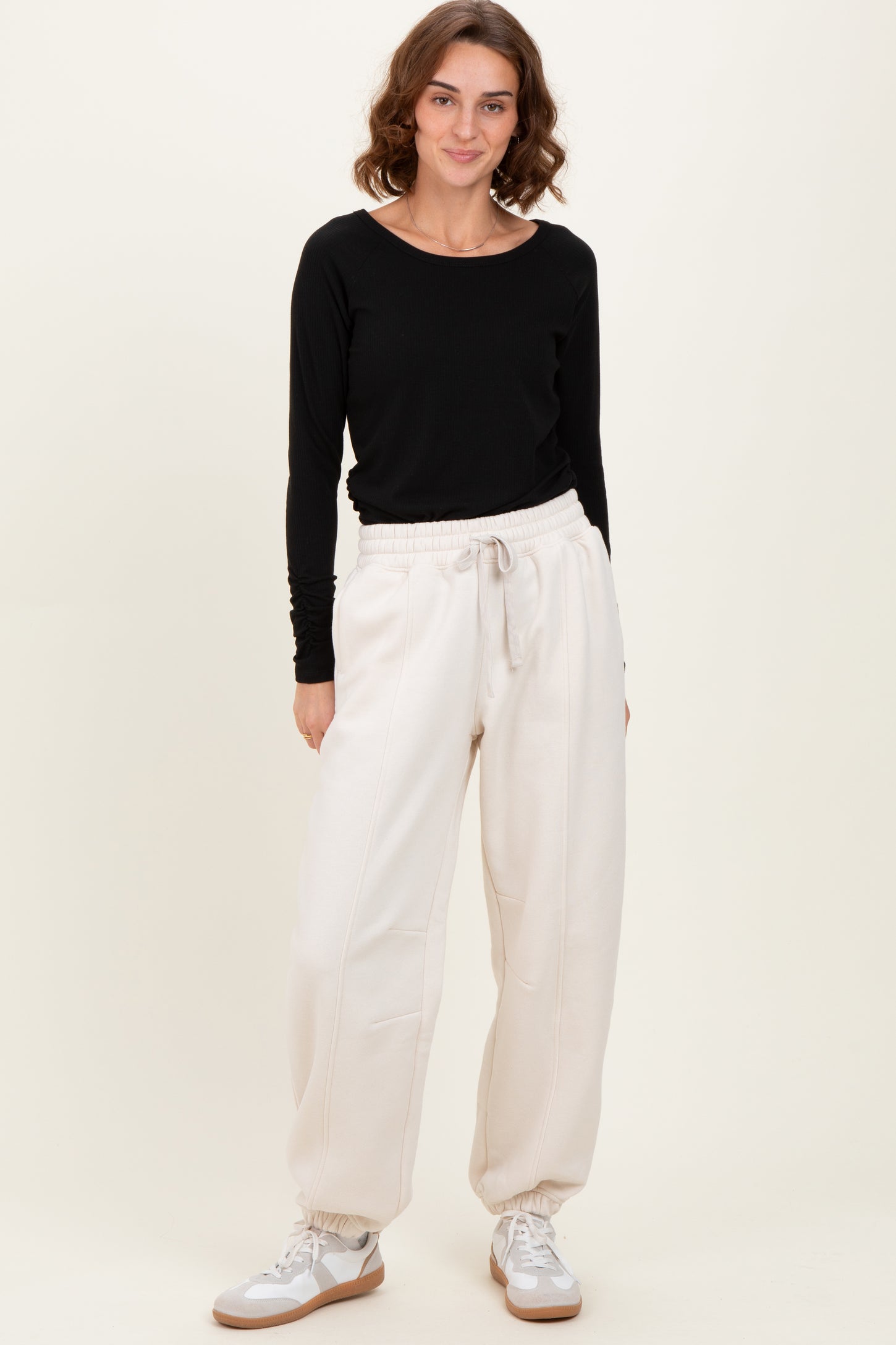 Cream Drawstring Relaxed Fit Maternity Sweatpants