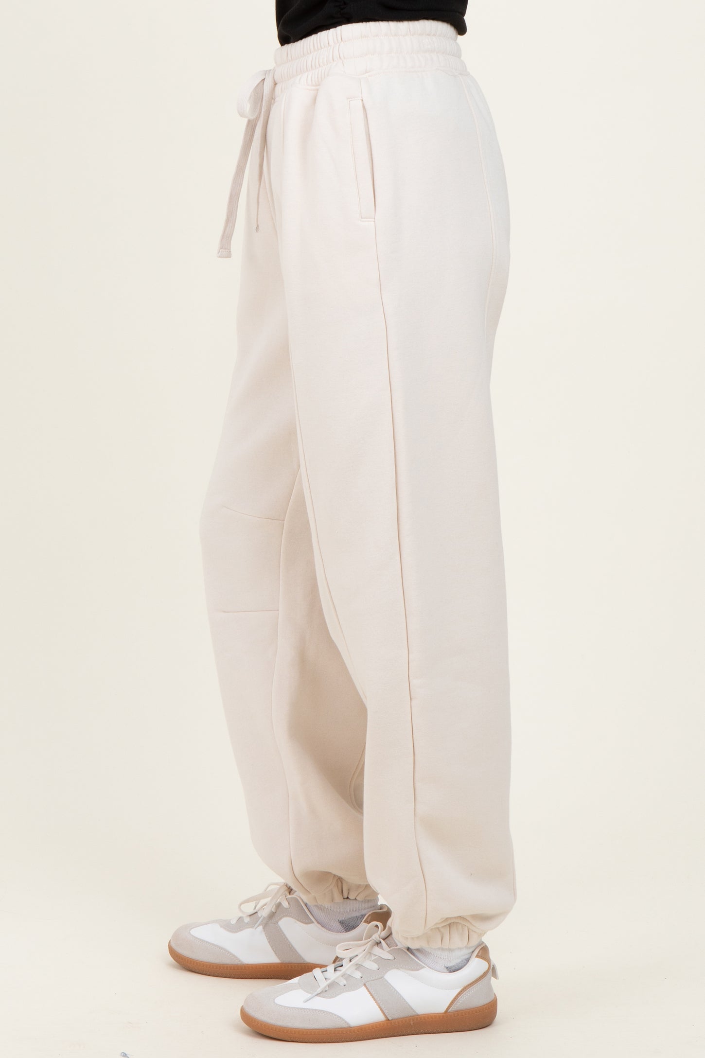 Cream Drawstring Relaxed Fit Sweatpants