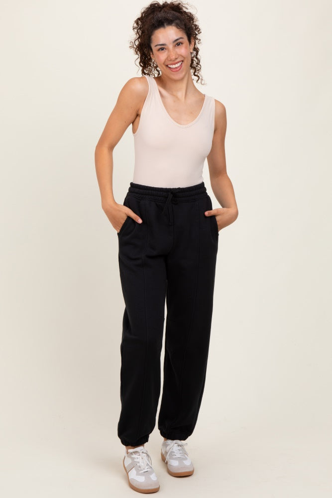 Black Drawstring Relaxed Fit Maternity Sweatpants